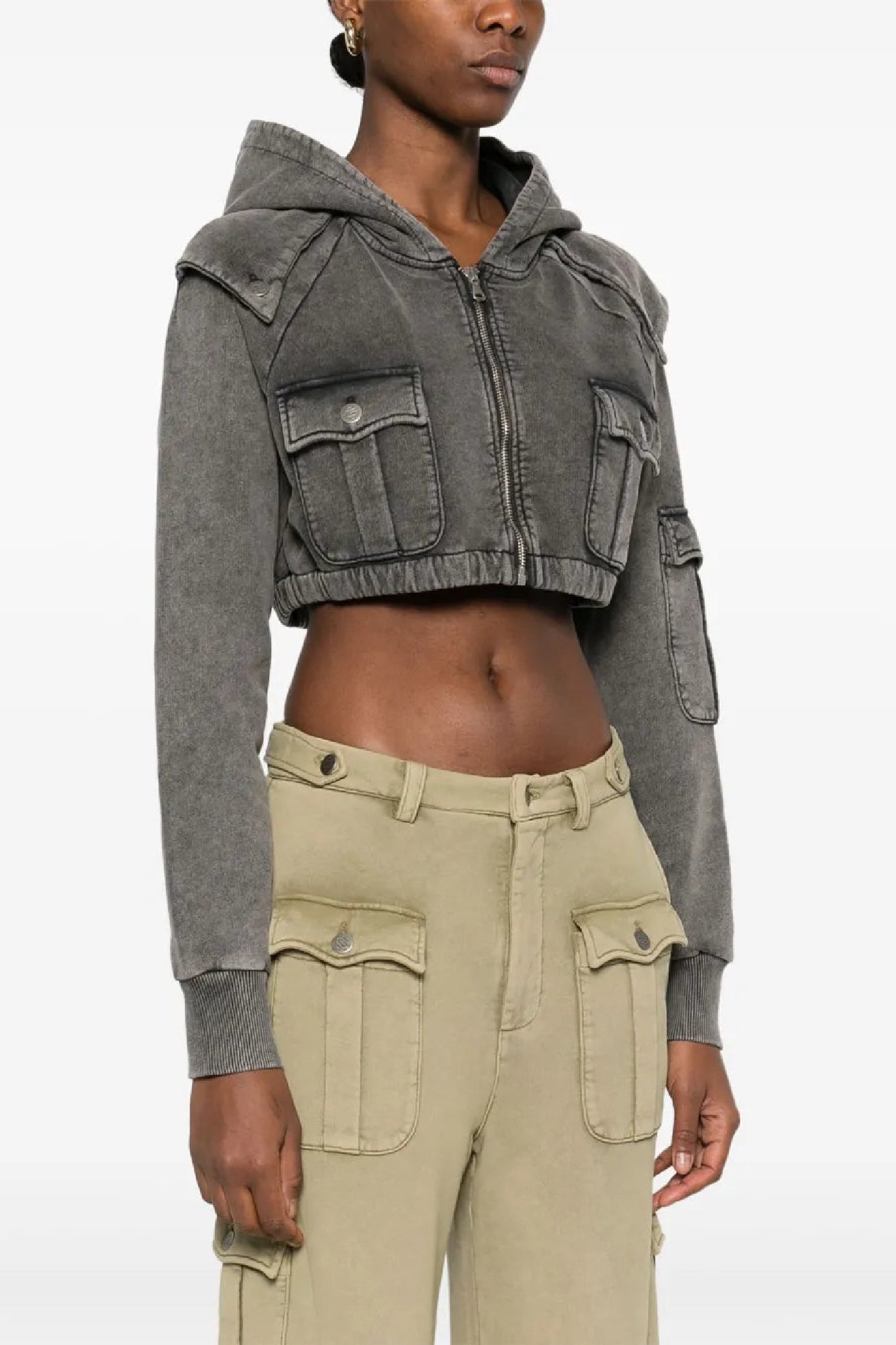 Sweatshirt court effet délavé - Olive