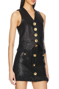 Top style veston à sequins et boutons - Black