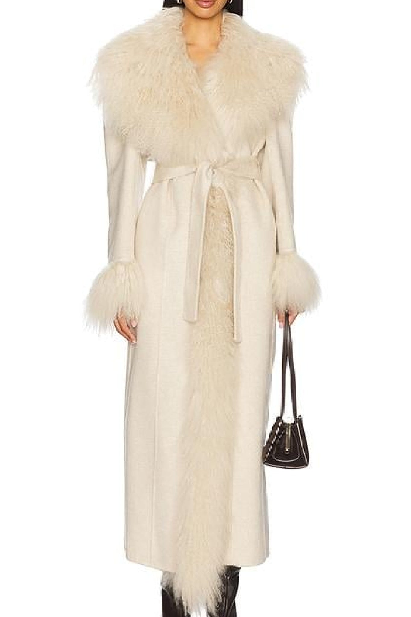 Manteau long à col en laine - White