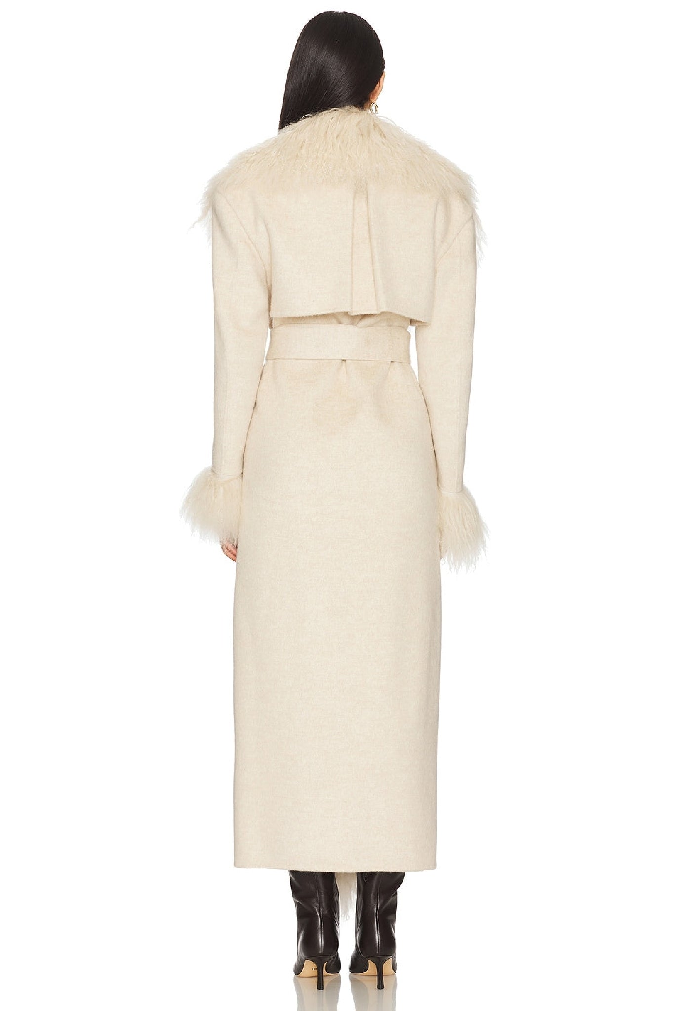 Manteau long à col en laine - White