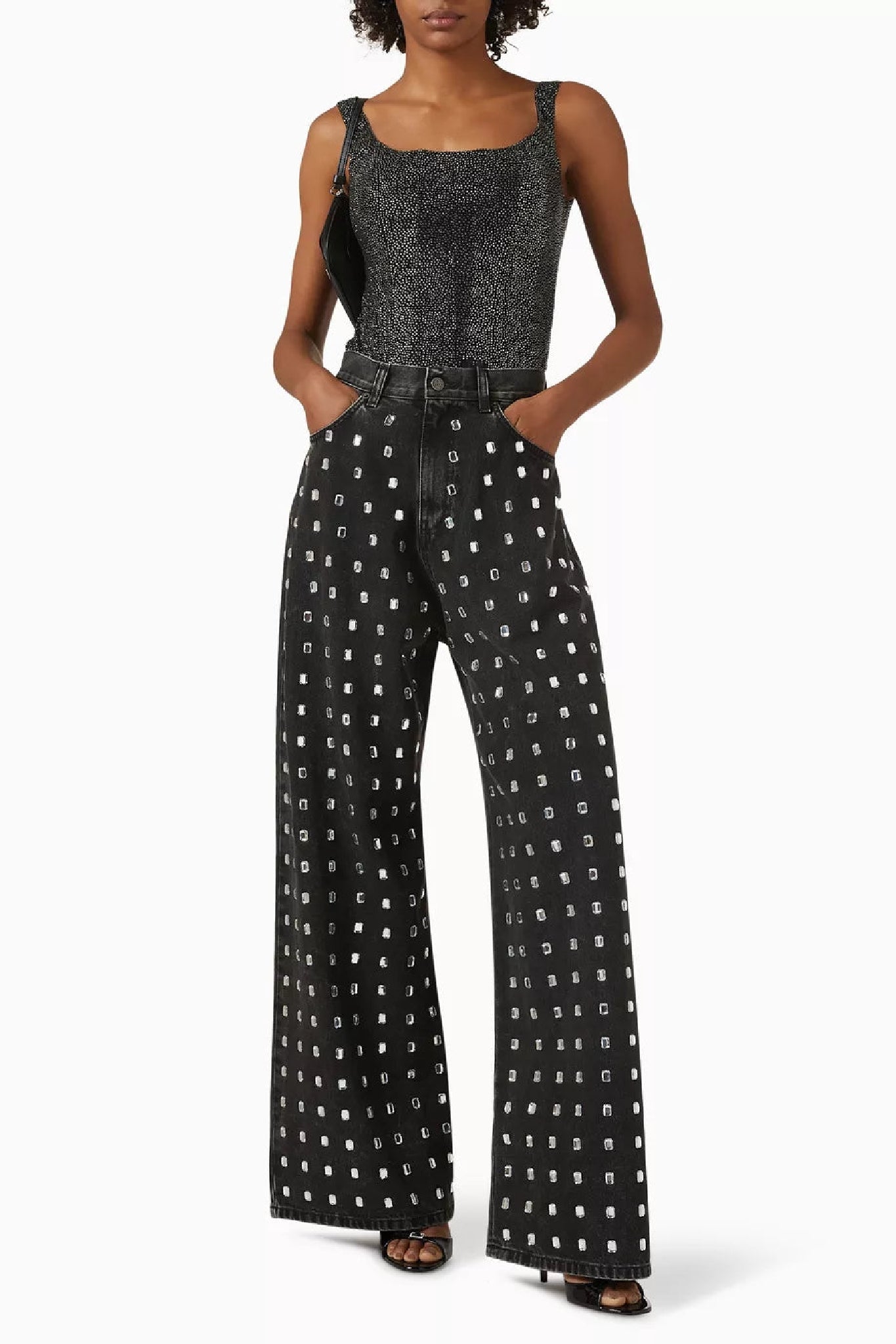 Wide-leg trousers with rhinestones - Grey