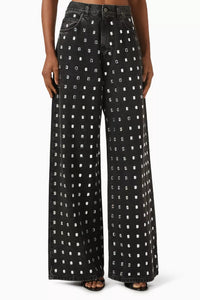 Wide-leg trousers with rhinestones - Grey