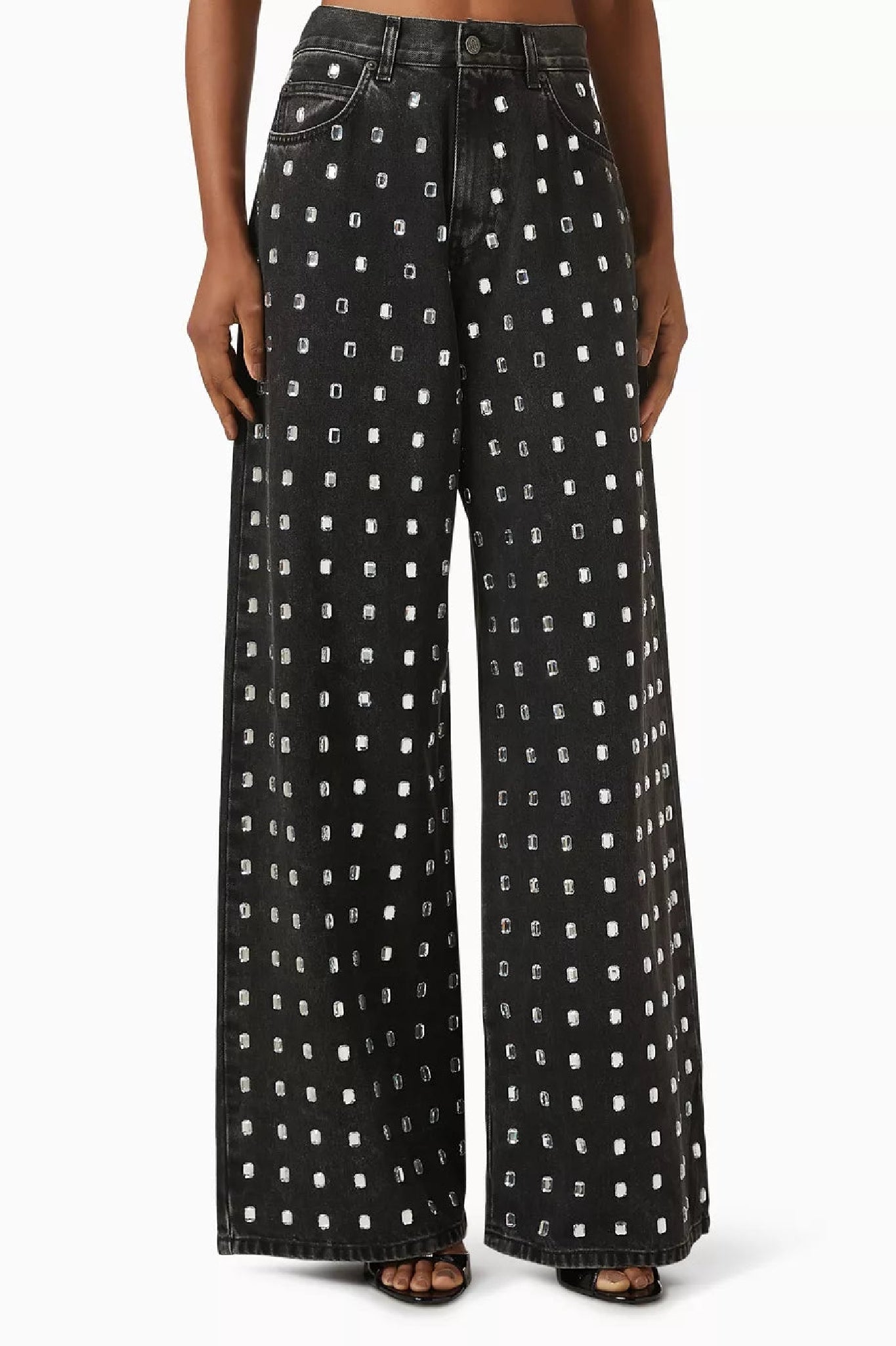 Wide-leg trousers with rhinestones - Grey
