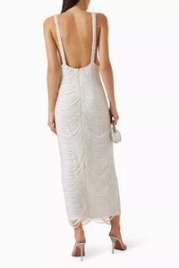 Robe longue à cristaux pendants - White