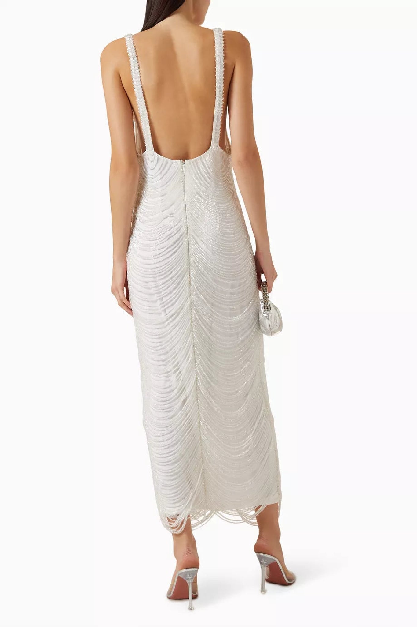 Robe longue à cristaux pendants - White