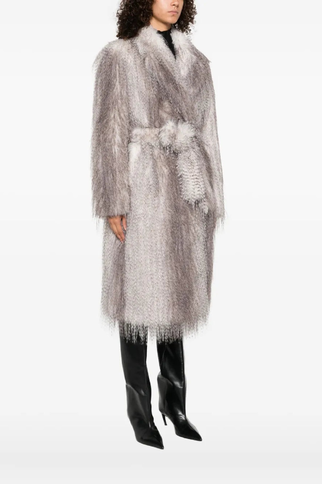 Manteau droit effet lynx - Grey