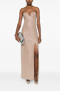 Robe midi à cristaux - Beige