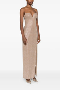 Robe midi à cristaux - Beige