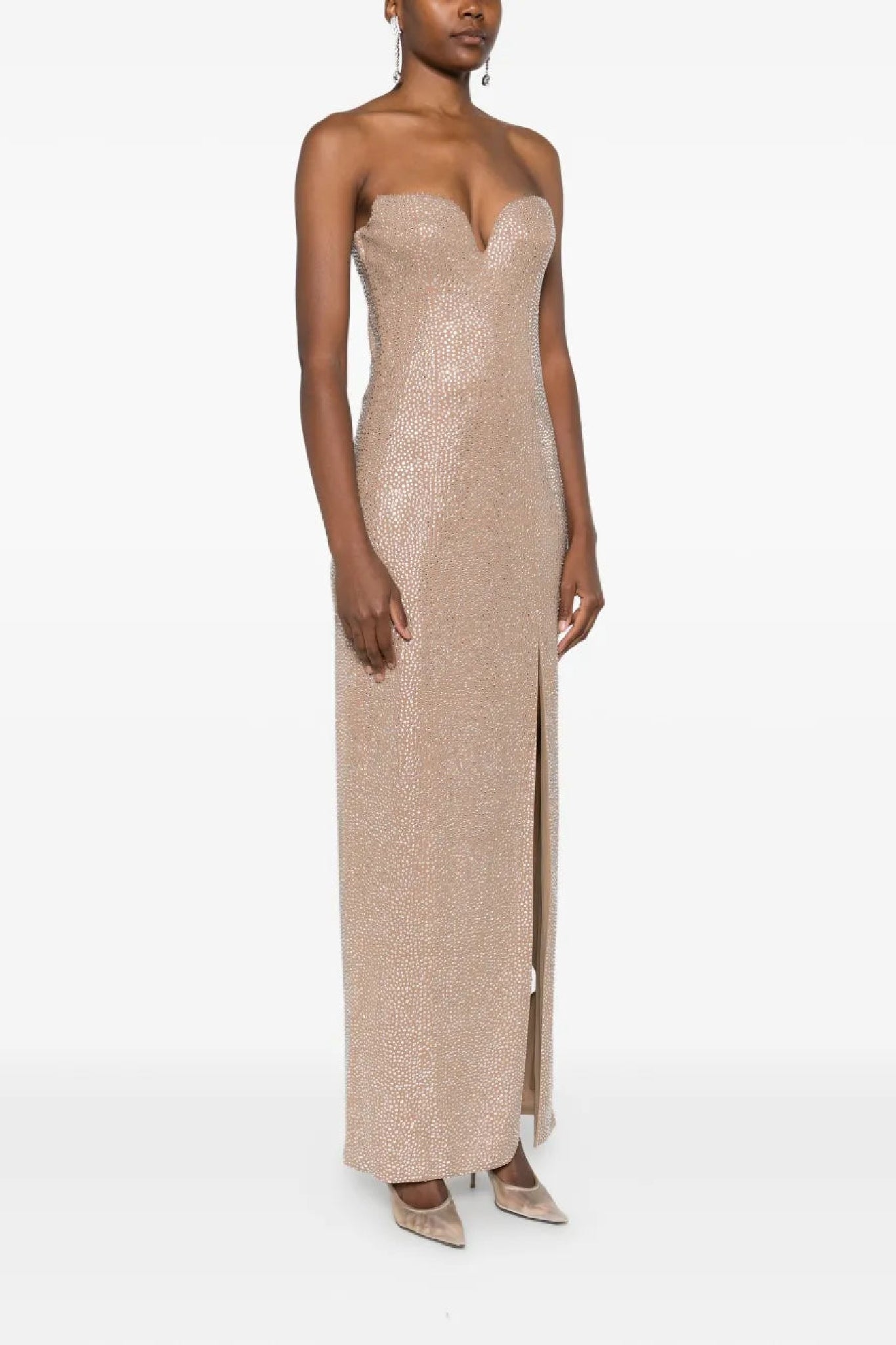 Robe midi à cristaux - Beige