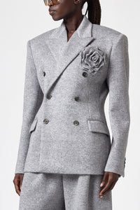 Blazer croisé à broche décorative - Grey