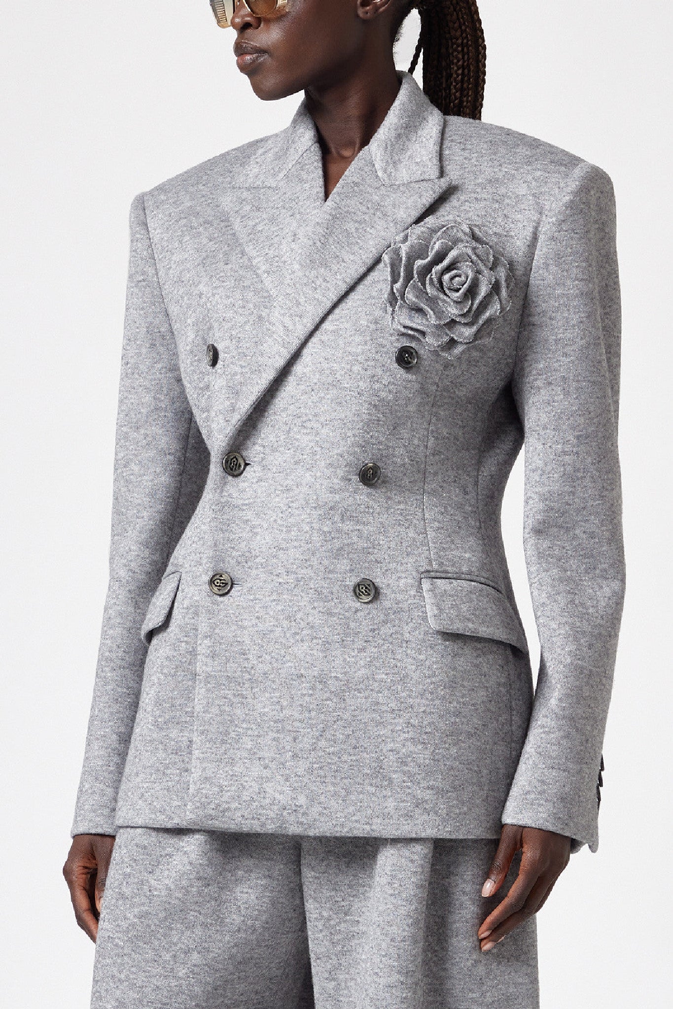 Blazer croisé à broche décorative - Grey