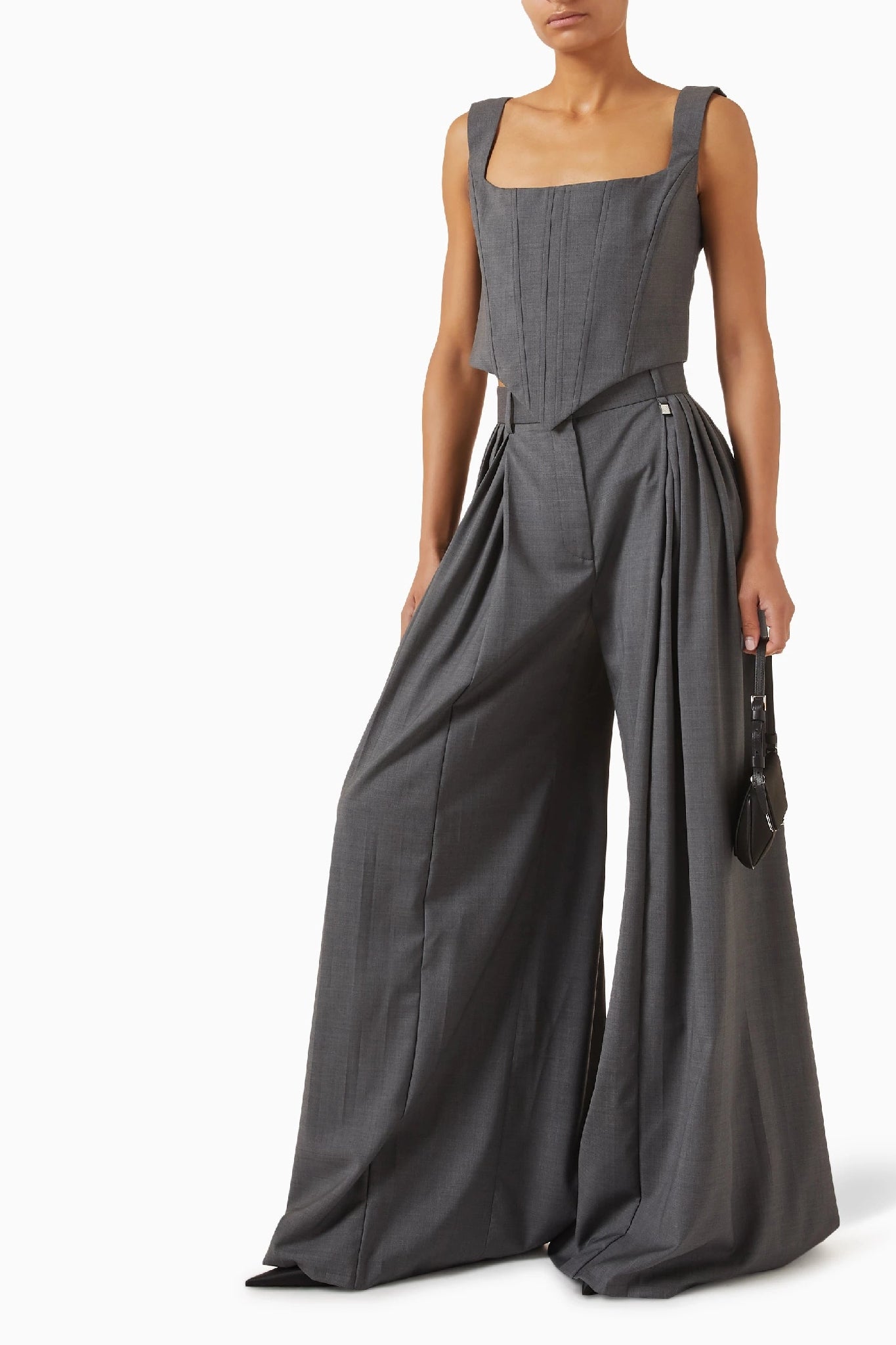 Top corset à bretelles larges en laine - Grey
