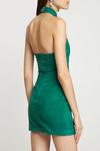 Robe mini dos-nu croisée en cuir - Emerald Green