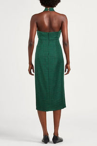 Robe midi imprimé Prince de Galles en laine - Emerald Green