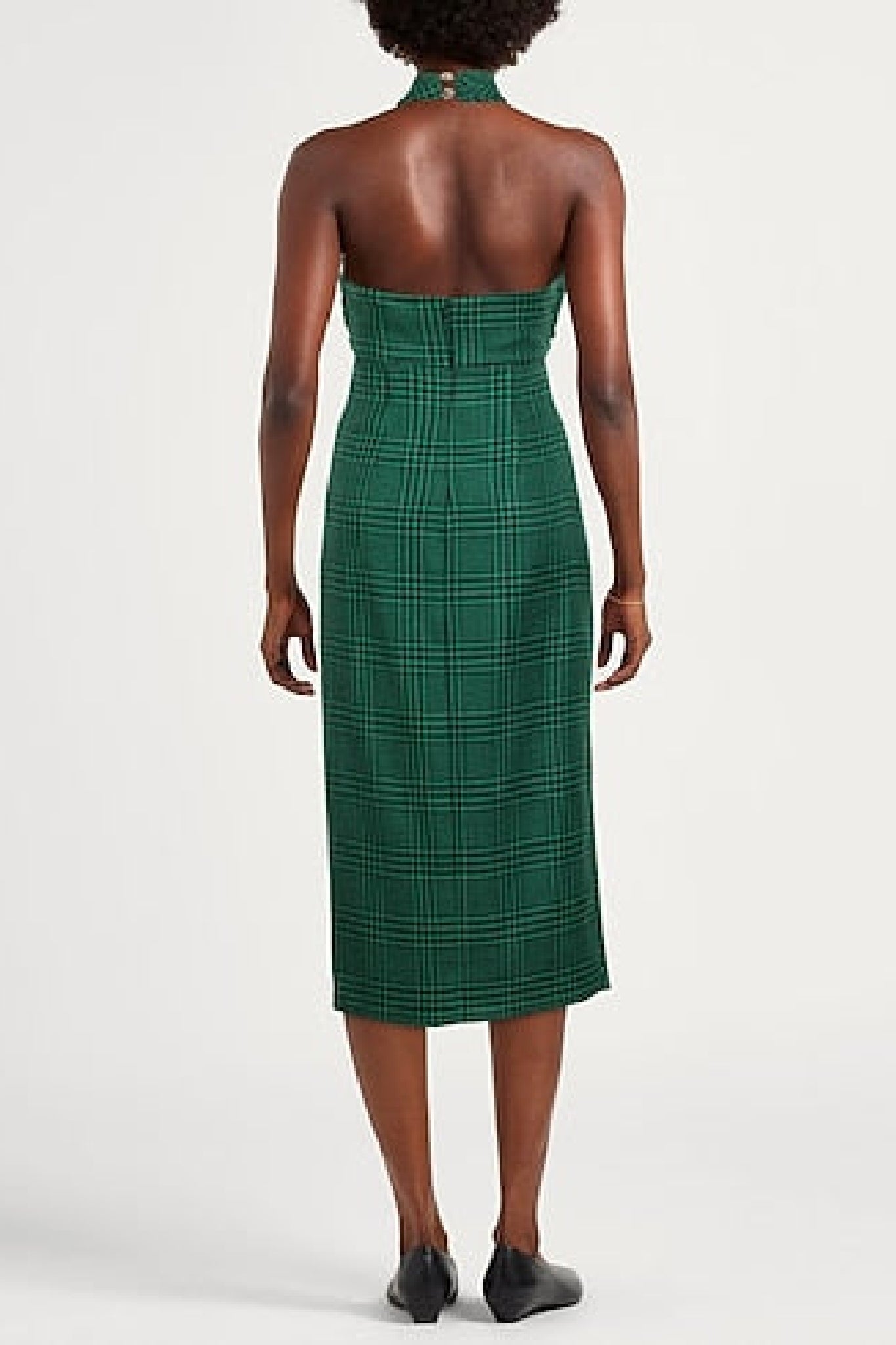 Robe midi imprimé Prince de Galles en laine - Emerald Green