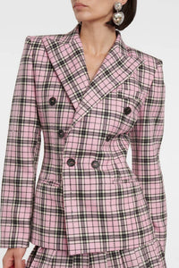 Blazer imprimé tartan en laine - Light Pink