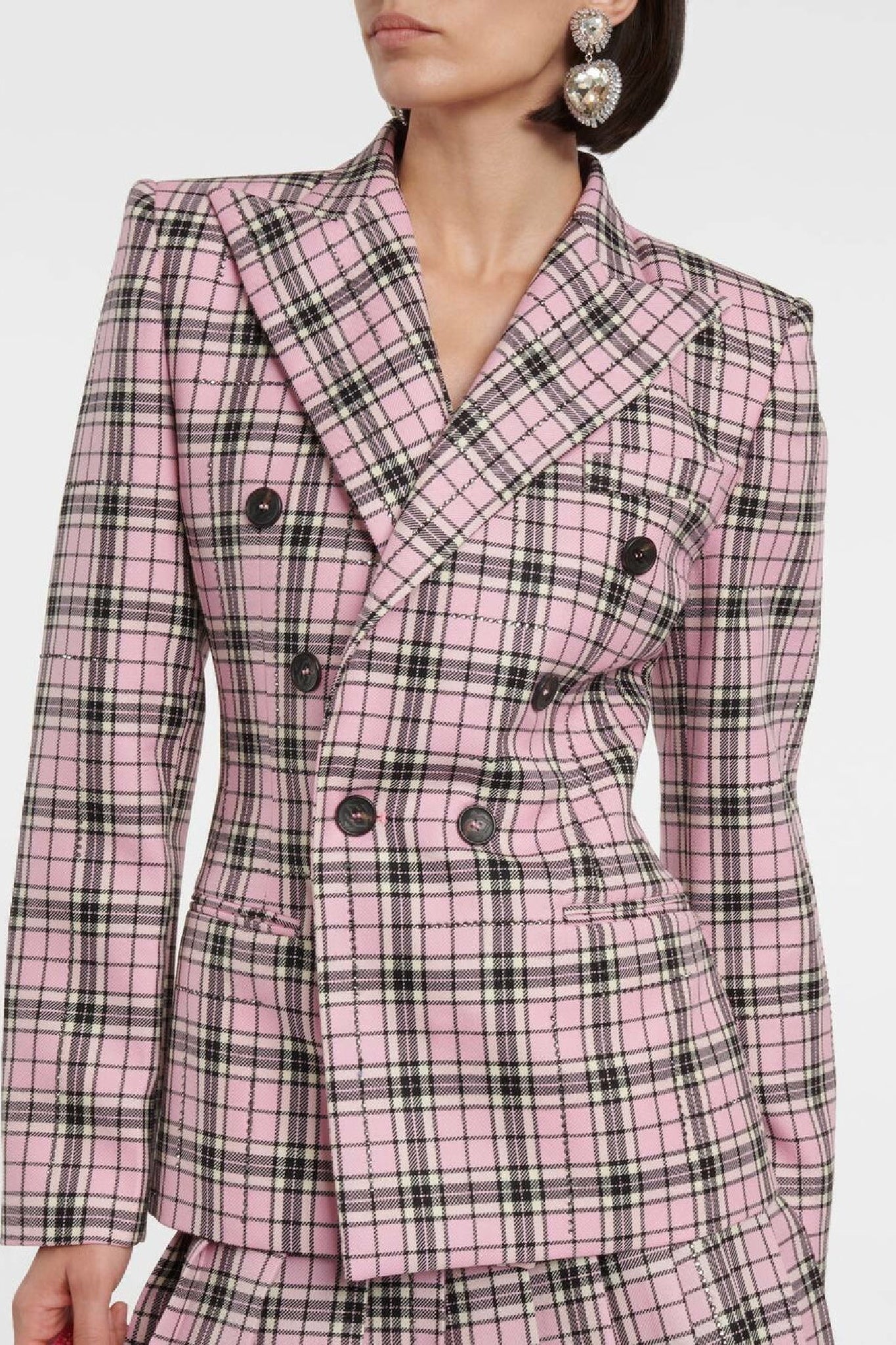 Blazer imprimé tartan en laine - Light Pink