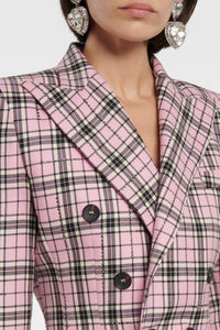 Blazer imprimé tartan en laine - Light Pink