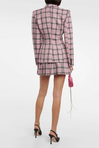 Blazer imprimé tartan en laine - Light Pink