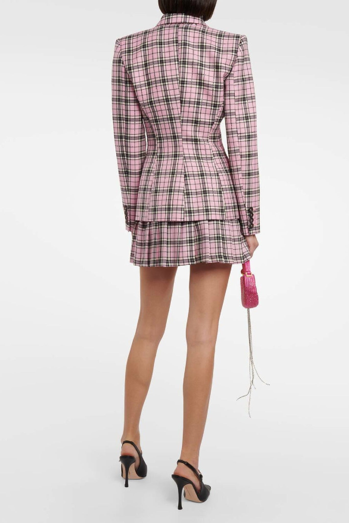 Blazer imprimé tartan en laine - Light Pink