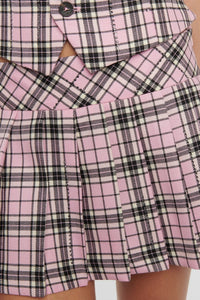 Bustier imprimé tartan à cristaux en laine - Light Pink