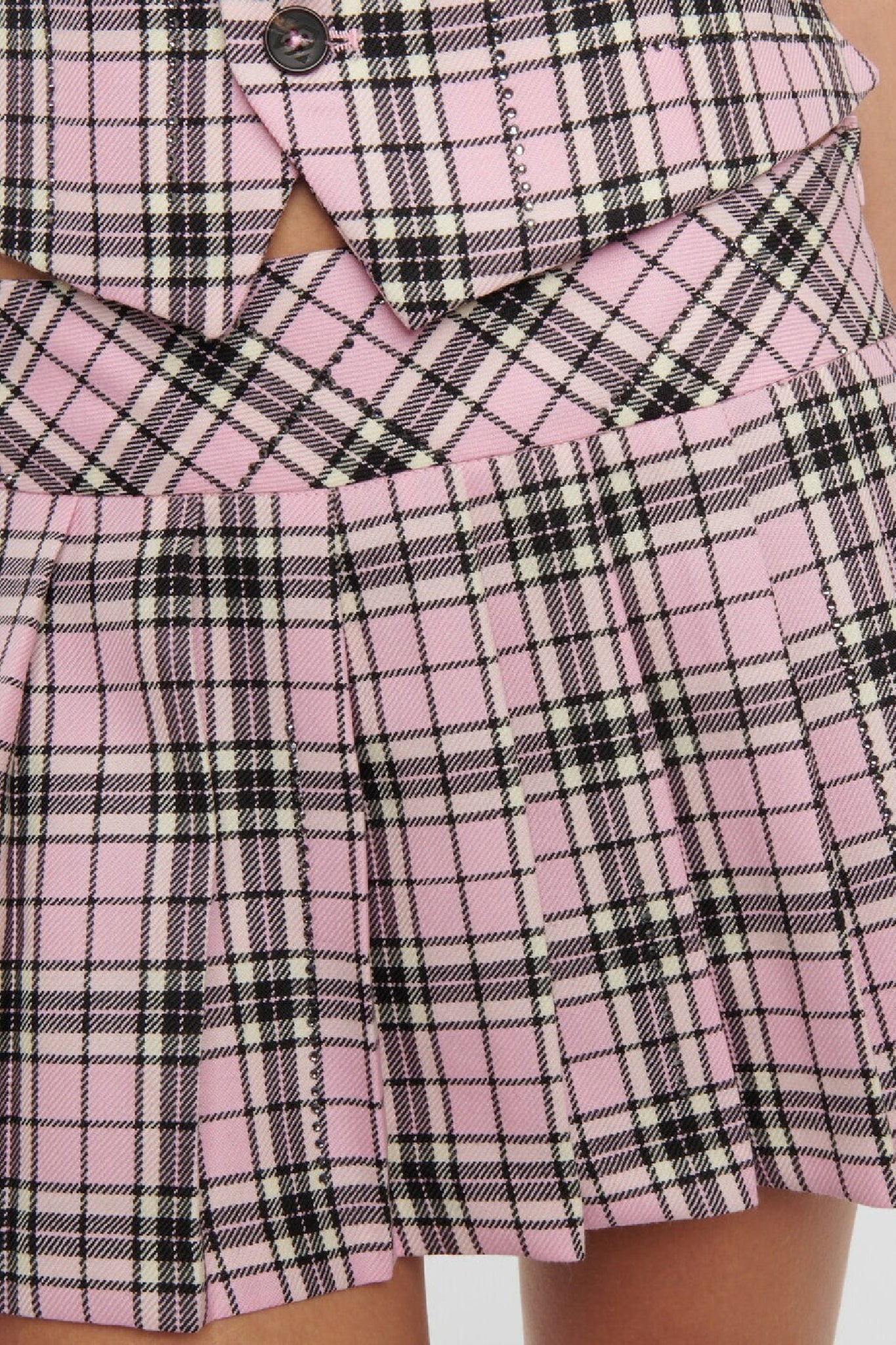 Bustier imprimé tartan à cristaux en laine - Light Pink