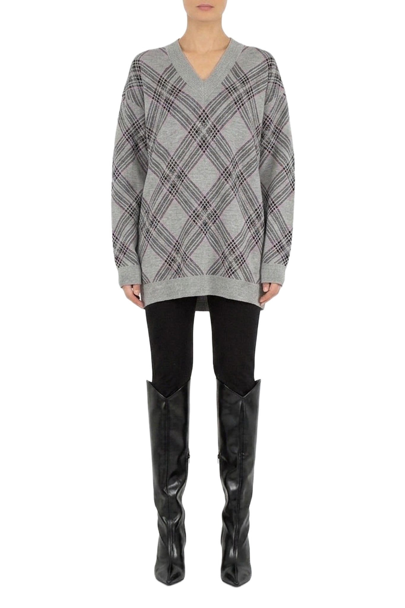Robe mini imprimé tartan en laine - Grey