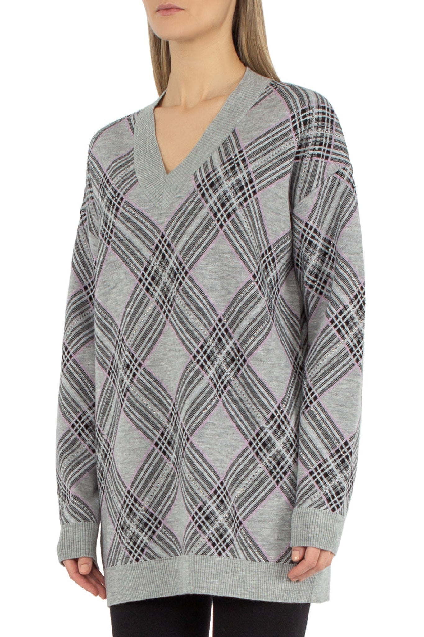 Robe mini imprimé tartan en laine - Grey
