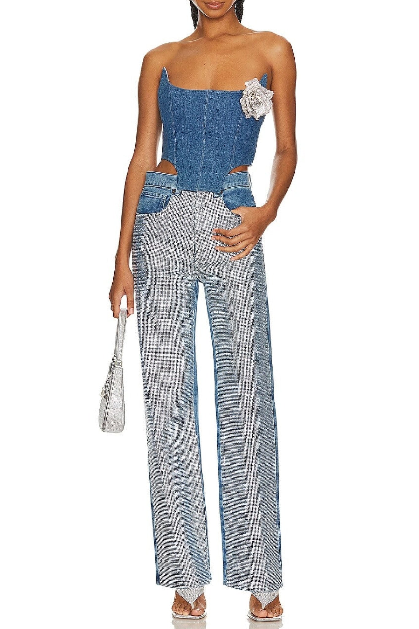 Jean à cristaux - Light Blue Denim