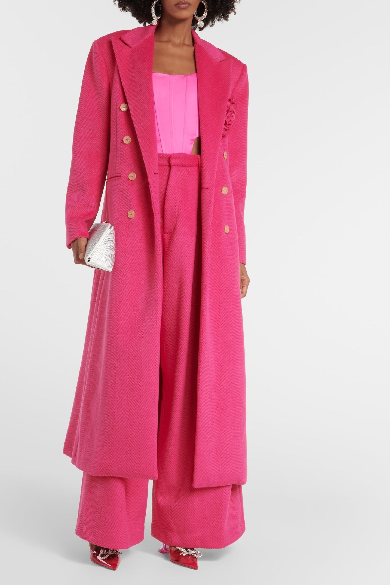 Manteau croisé imprimé pied-de-poule - Rose