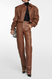 Veste courte en cuir - Brown