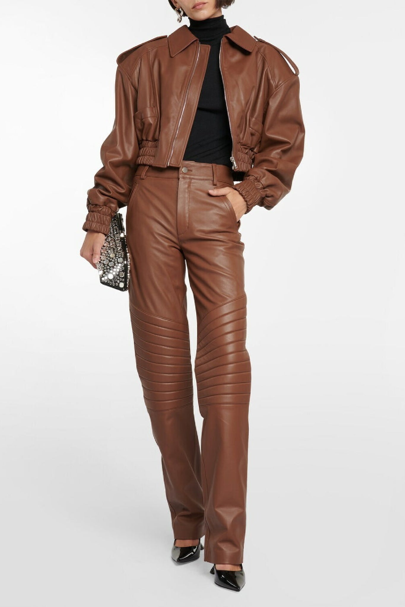Veste courte en cuir - Brown
