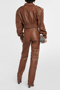 Veste courte en cuir - Brown