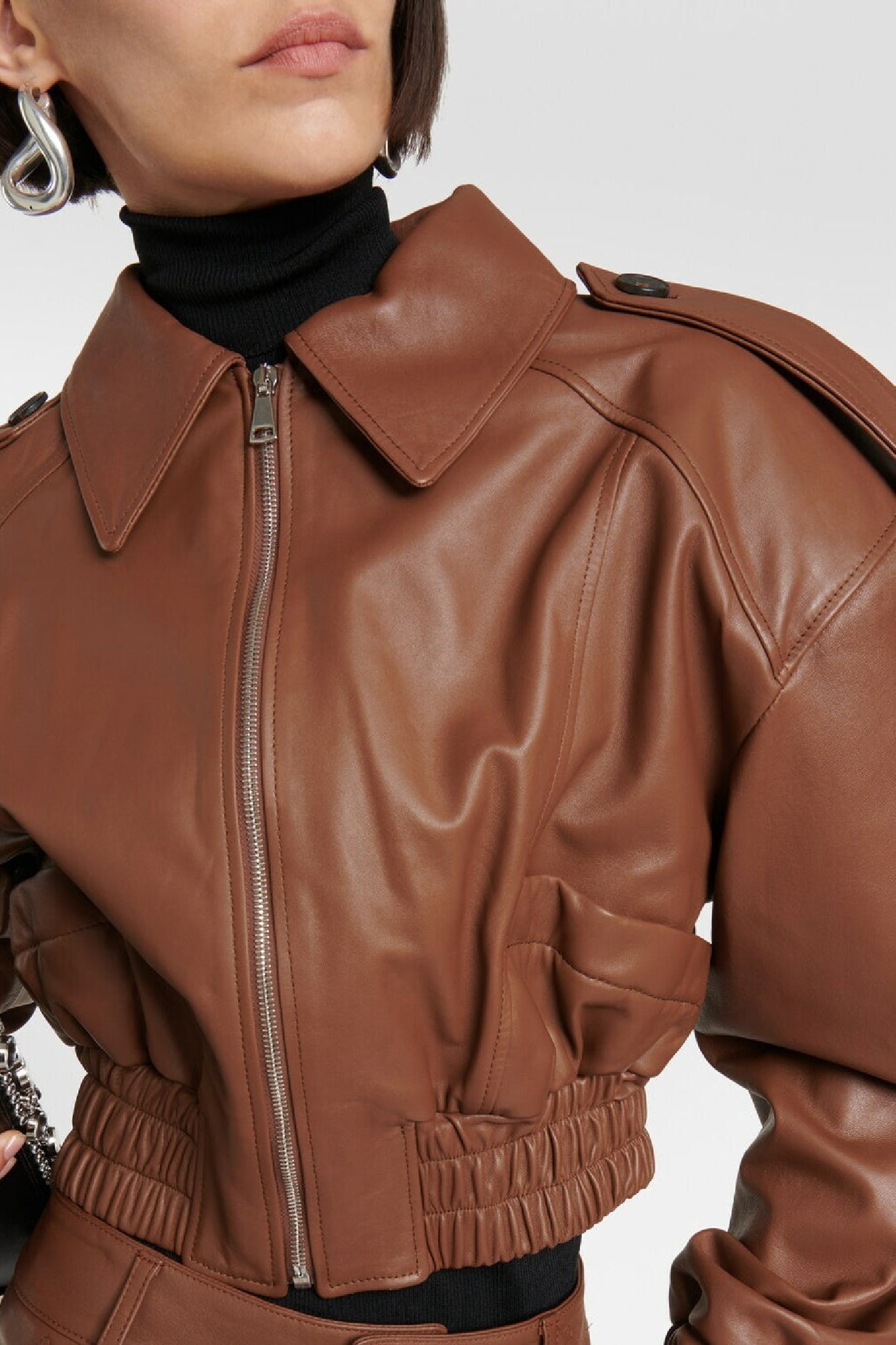 Veste courte en cuir - Brown