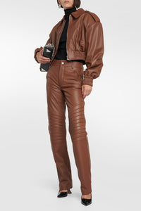 Pantalon 5 poches en cuir - Brown