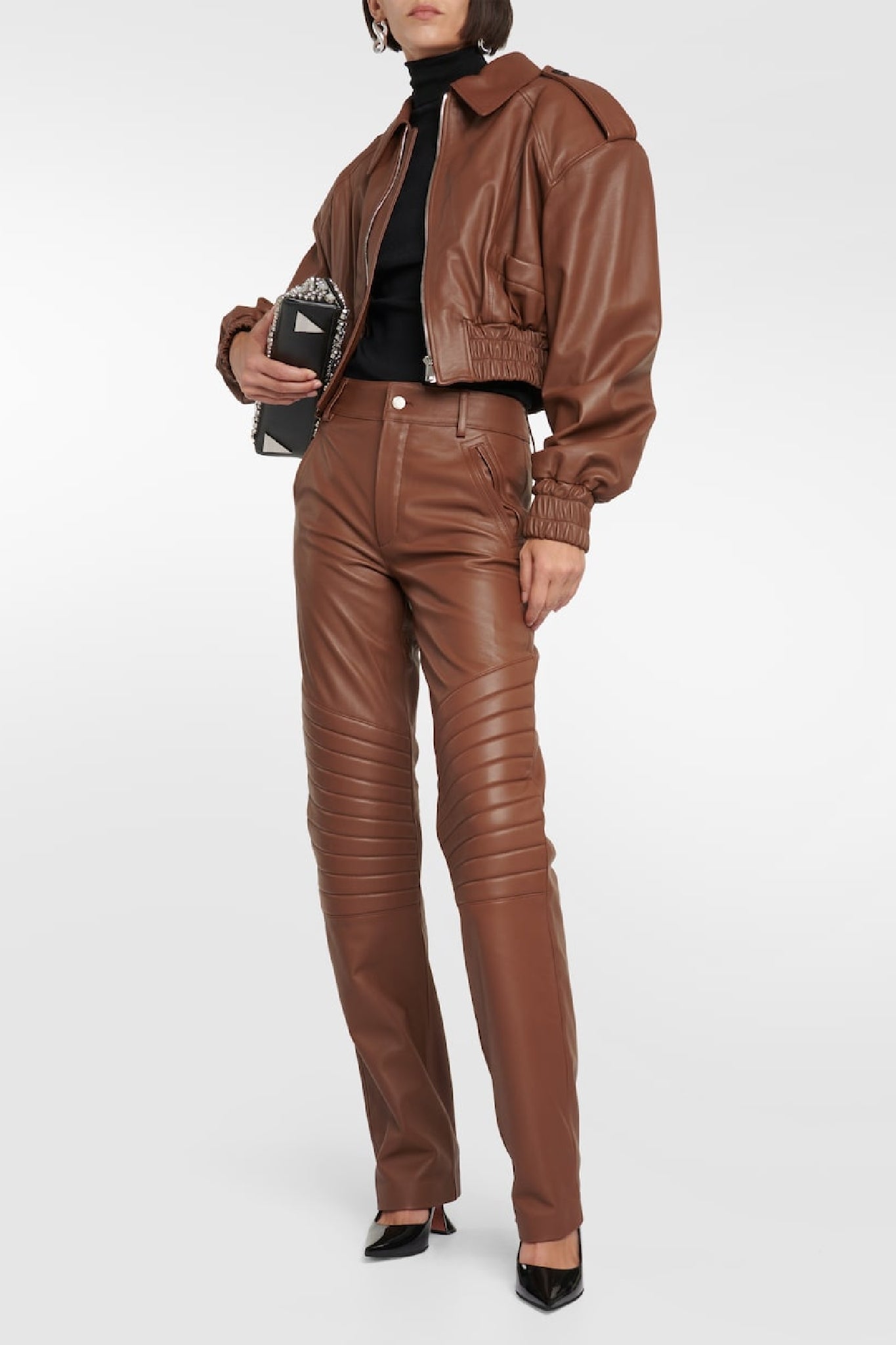 Pantalon 5 poches en cuir - Brown