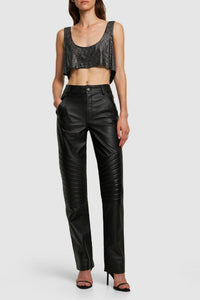 Pantalon 5 poches en cuir - Black