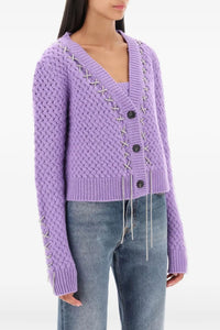 Cardigan aran en laine - Lilac