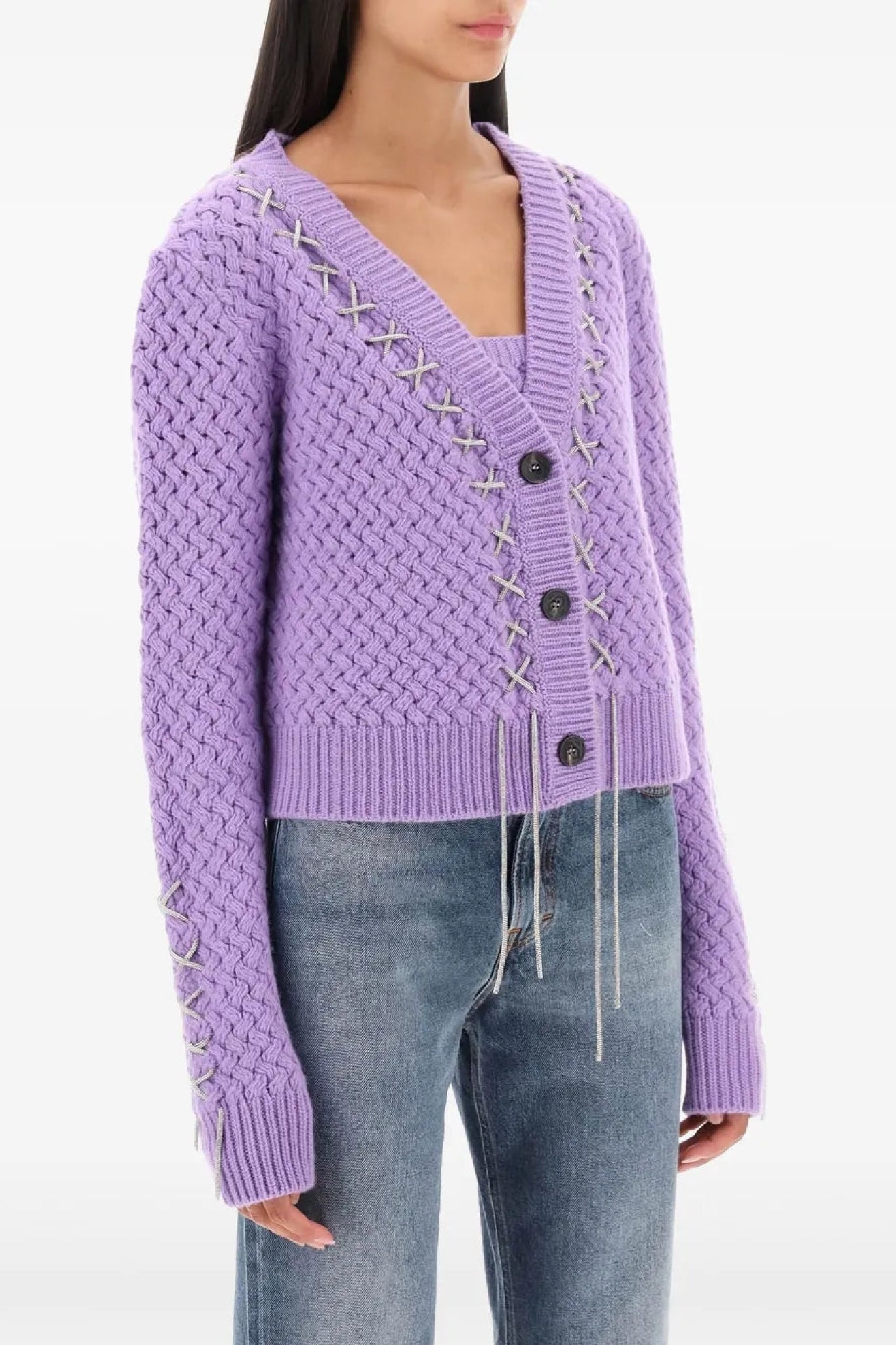 Cardigan aran en laine - Lilac