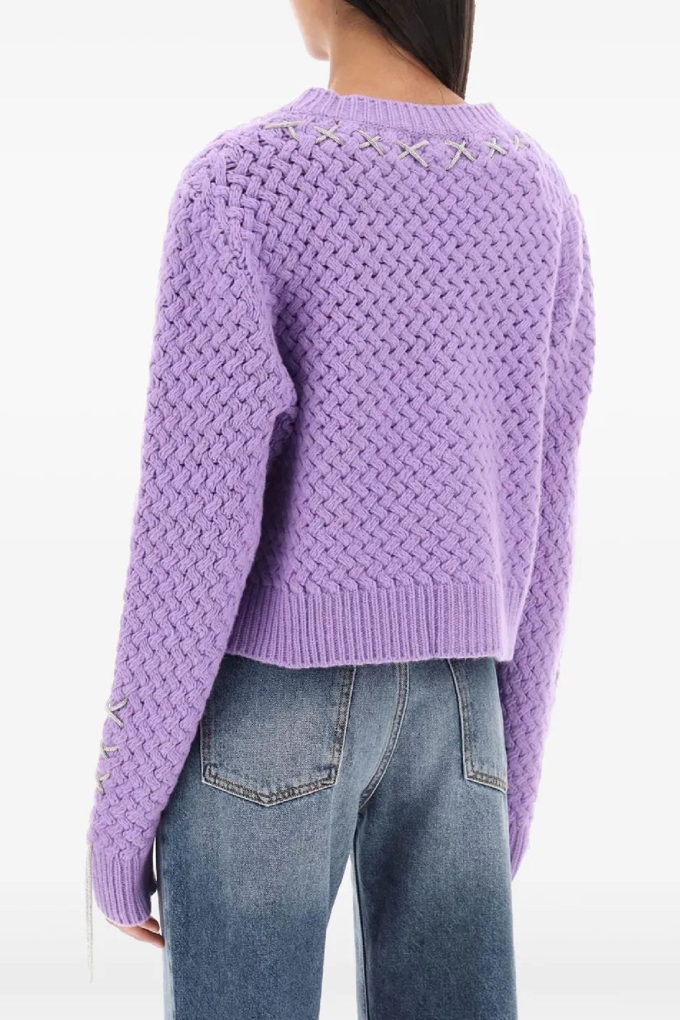 Cardigan aran en laine - Lilac