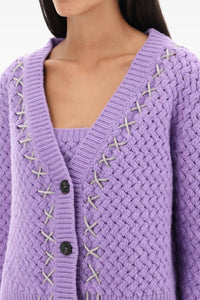 Cardigan aran en laine - Lilac