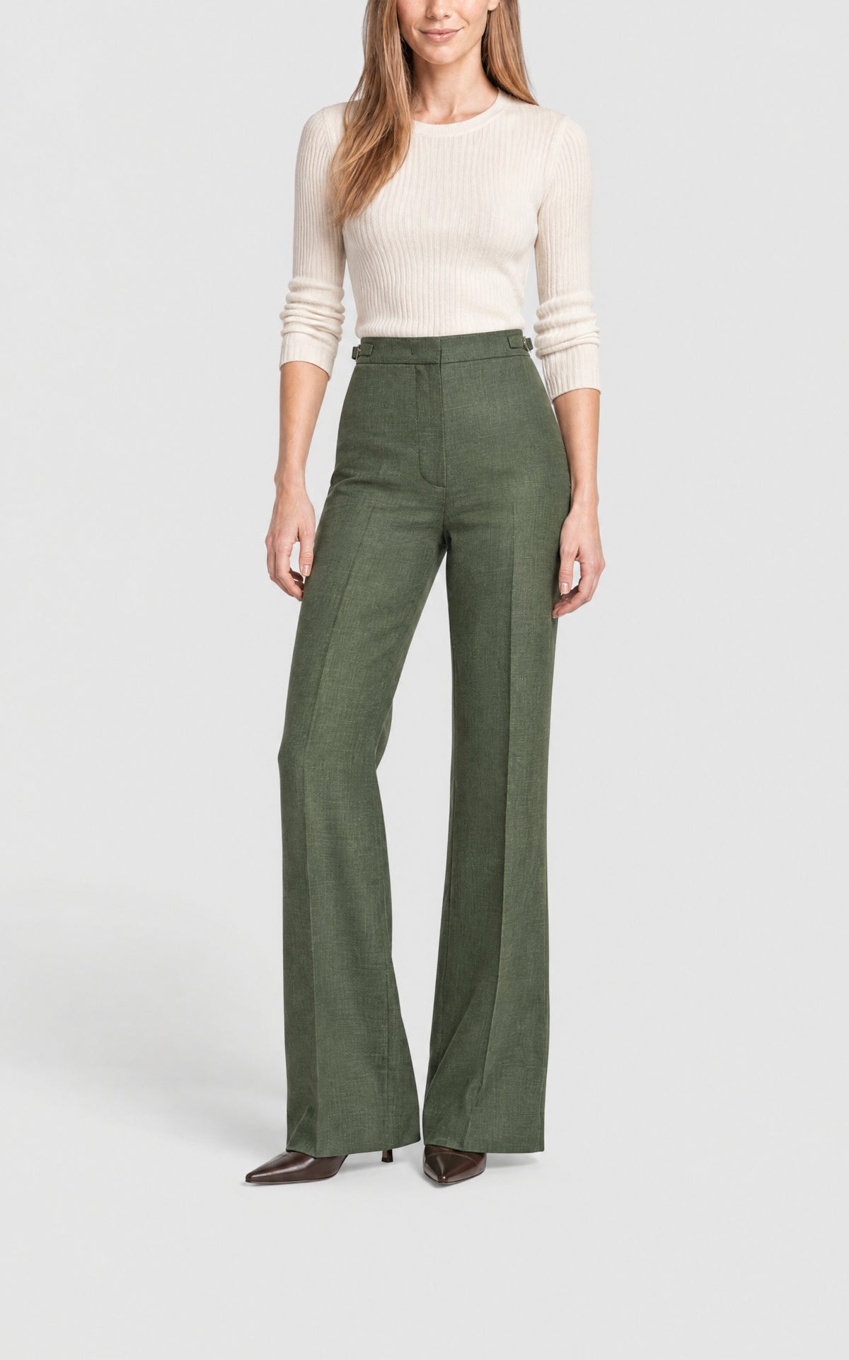 Olive / Pantalon Vesta en laine et soie - Olive
