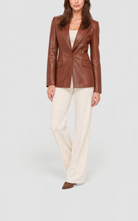 Cognac / Veste blazer Isara en cuir - Cognac