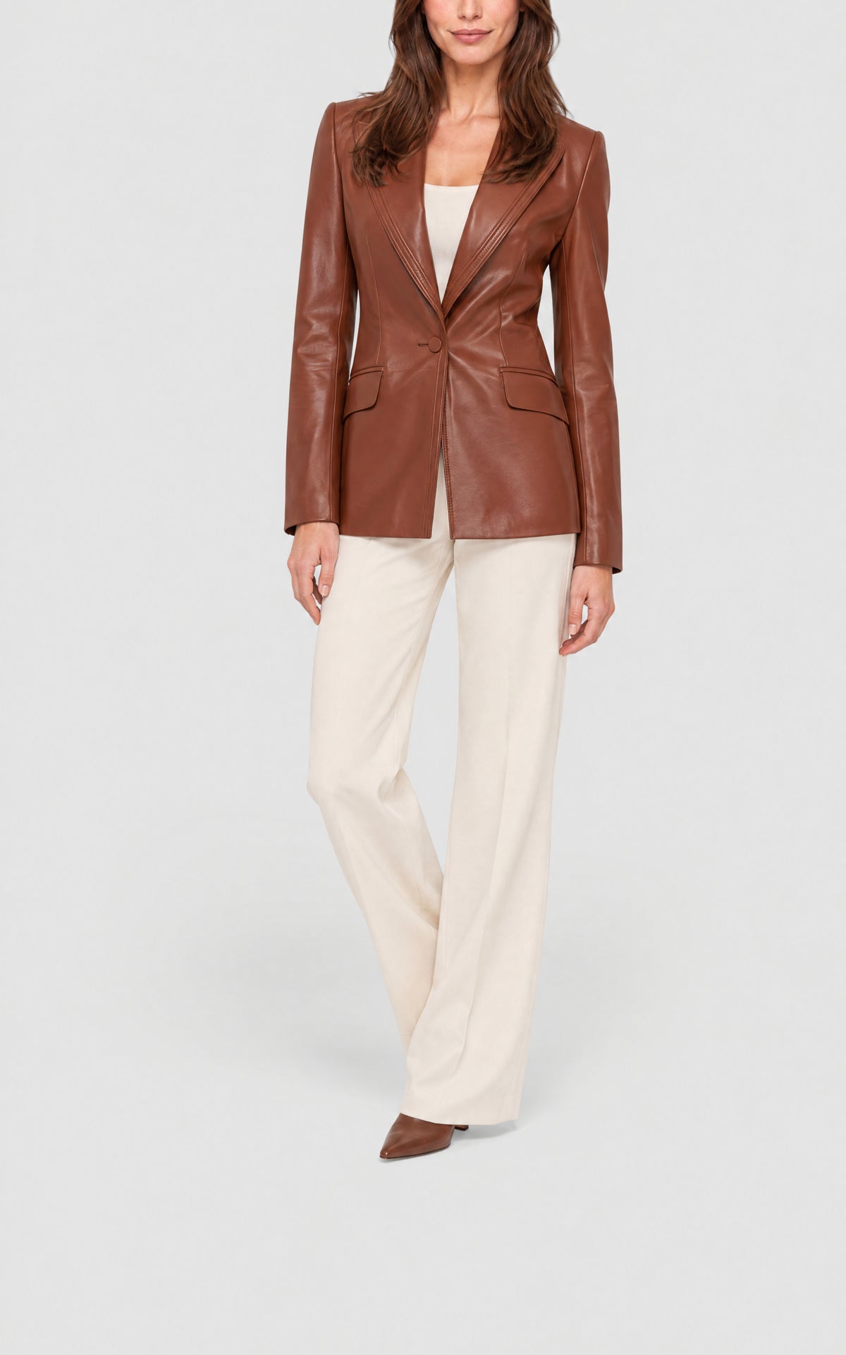 Cognac / Veste blazer Isara en cuir - Cognac