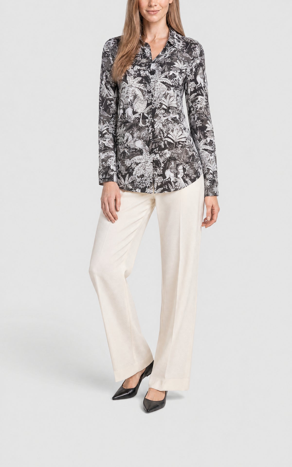 Grey Scale W & Grey / Chemise Henri en soie - Grey Scale W & Grey