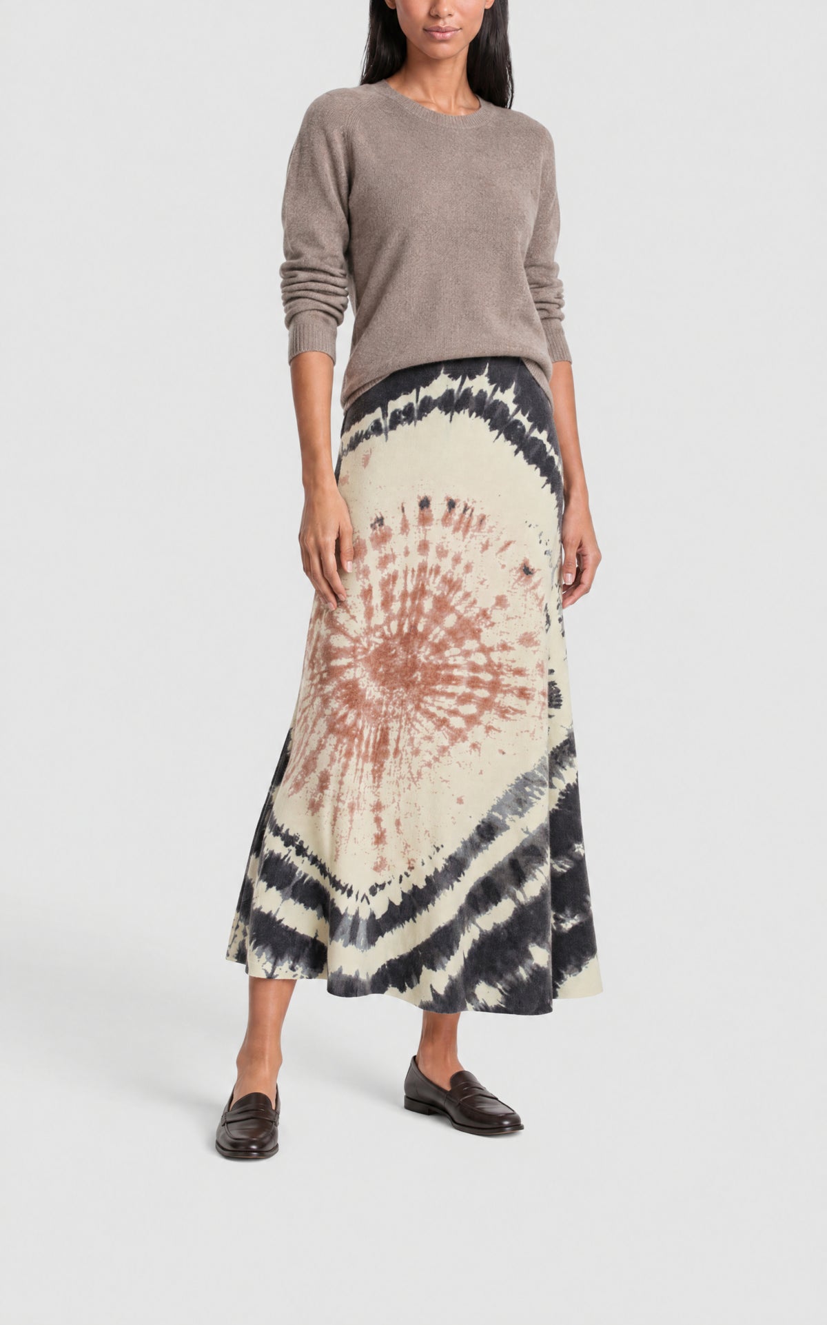 Camel Multi / Jupe Olive en cachemire - Camel Multi