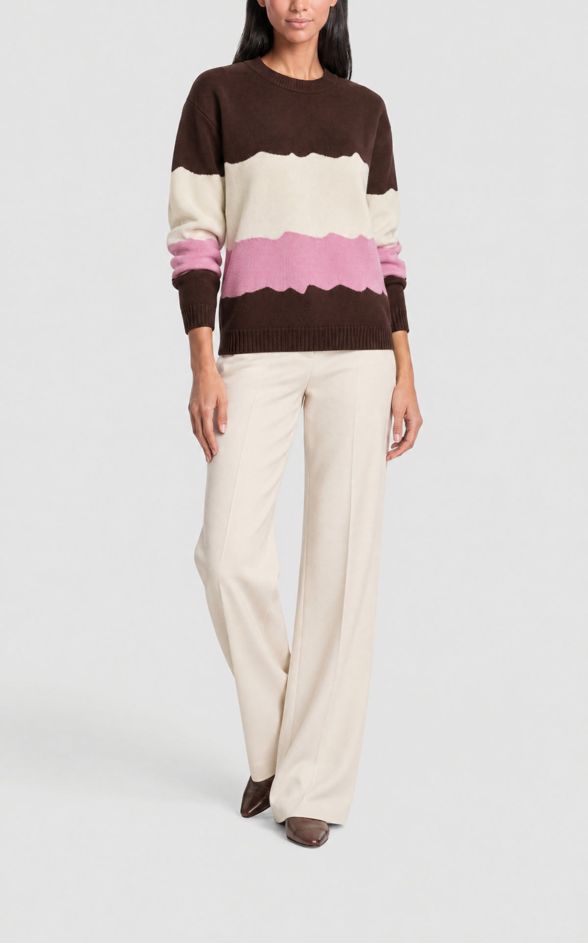 Ivory & Blush & Bordeaux / Pull Lawrence en cachemire - Ivory & Blush & Bordeaux