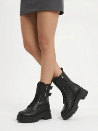 Bottines biker Marloe 55 en cuir lisse - Noir