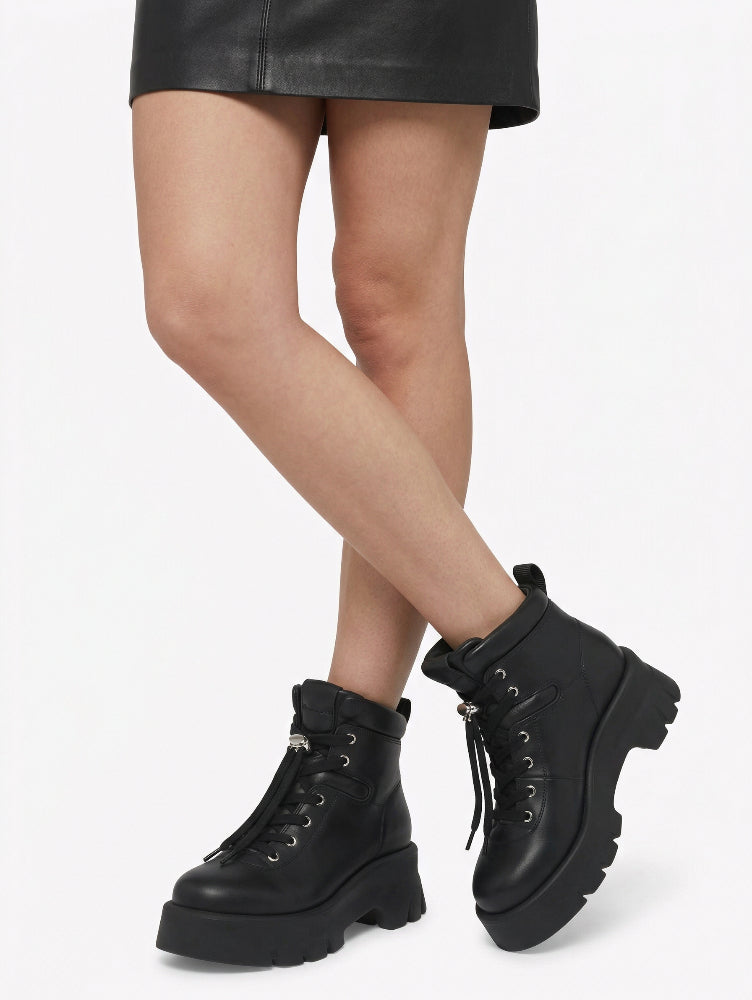 Bottines biker Vancouver en cuir lisse - Noir