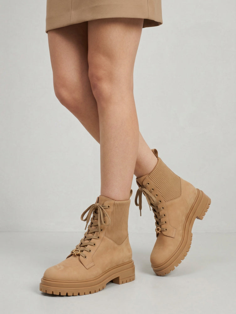 Bottines biker Martis en cuir lisse - Marron